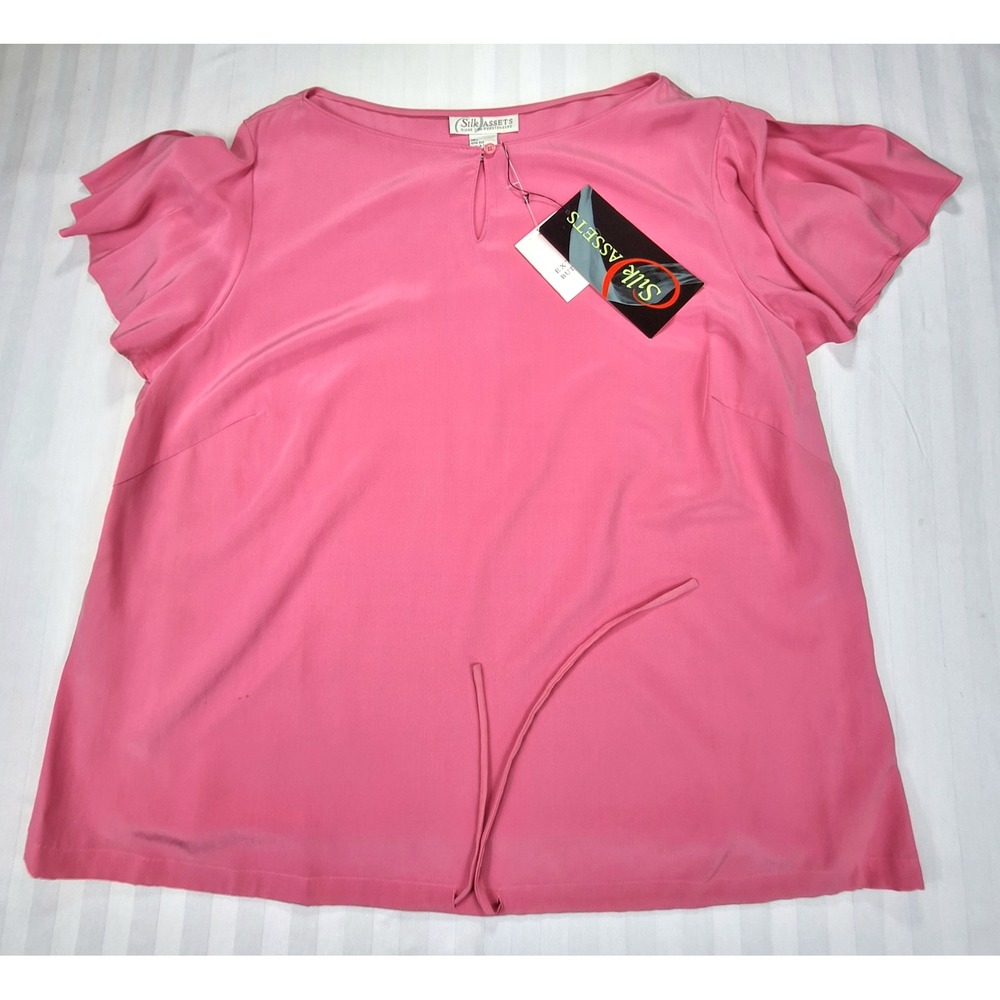Silk Assets Diane von Furstenberg 1X Pink 100% Silk Flutter Sleeve Blouse NWT